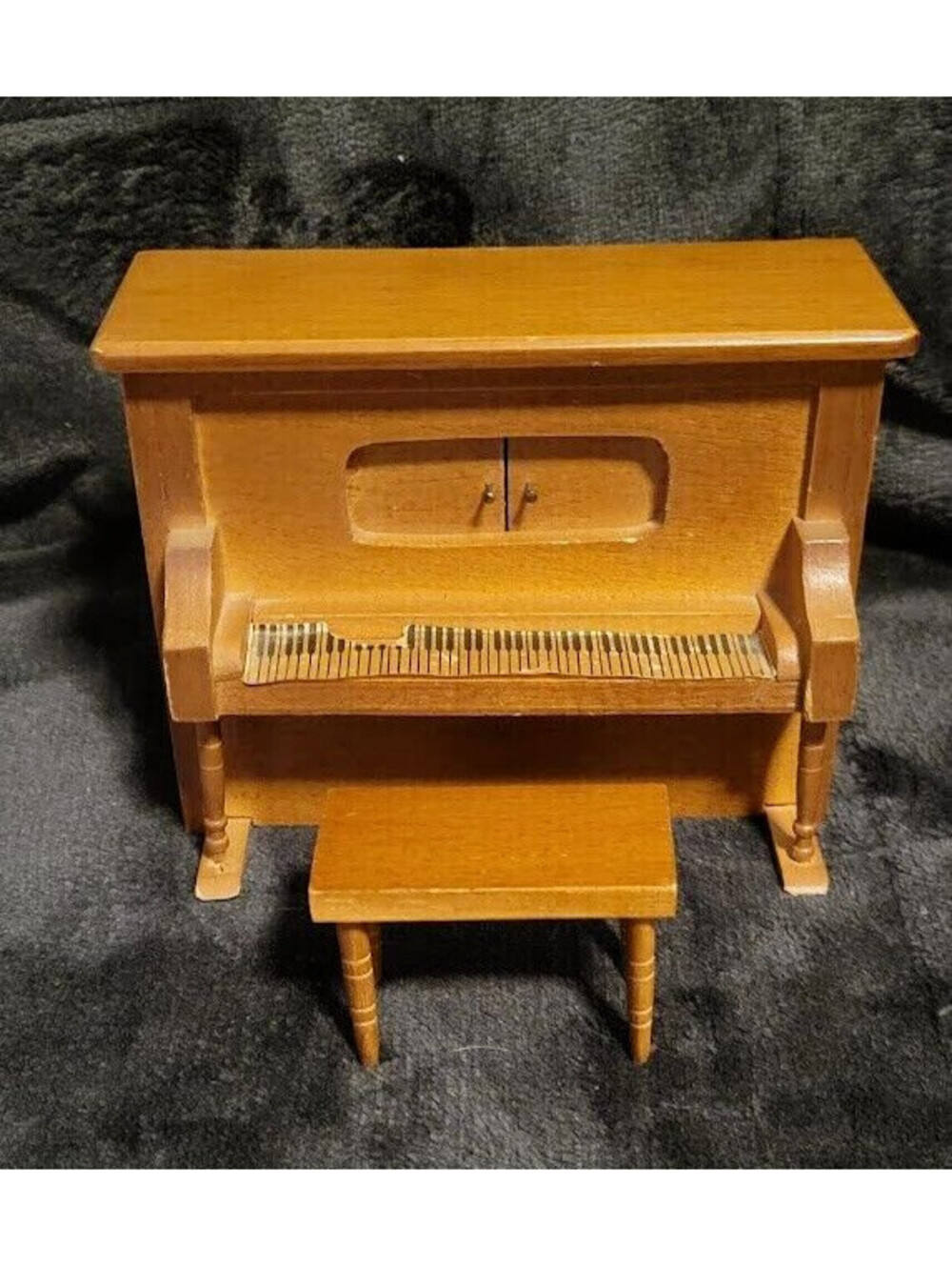 Vintage Solid Wood Piano Music Box Made In Taiwan With Bench Seat - Beautiful